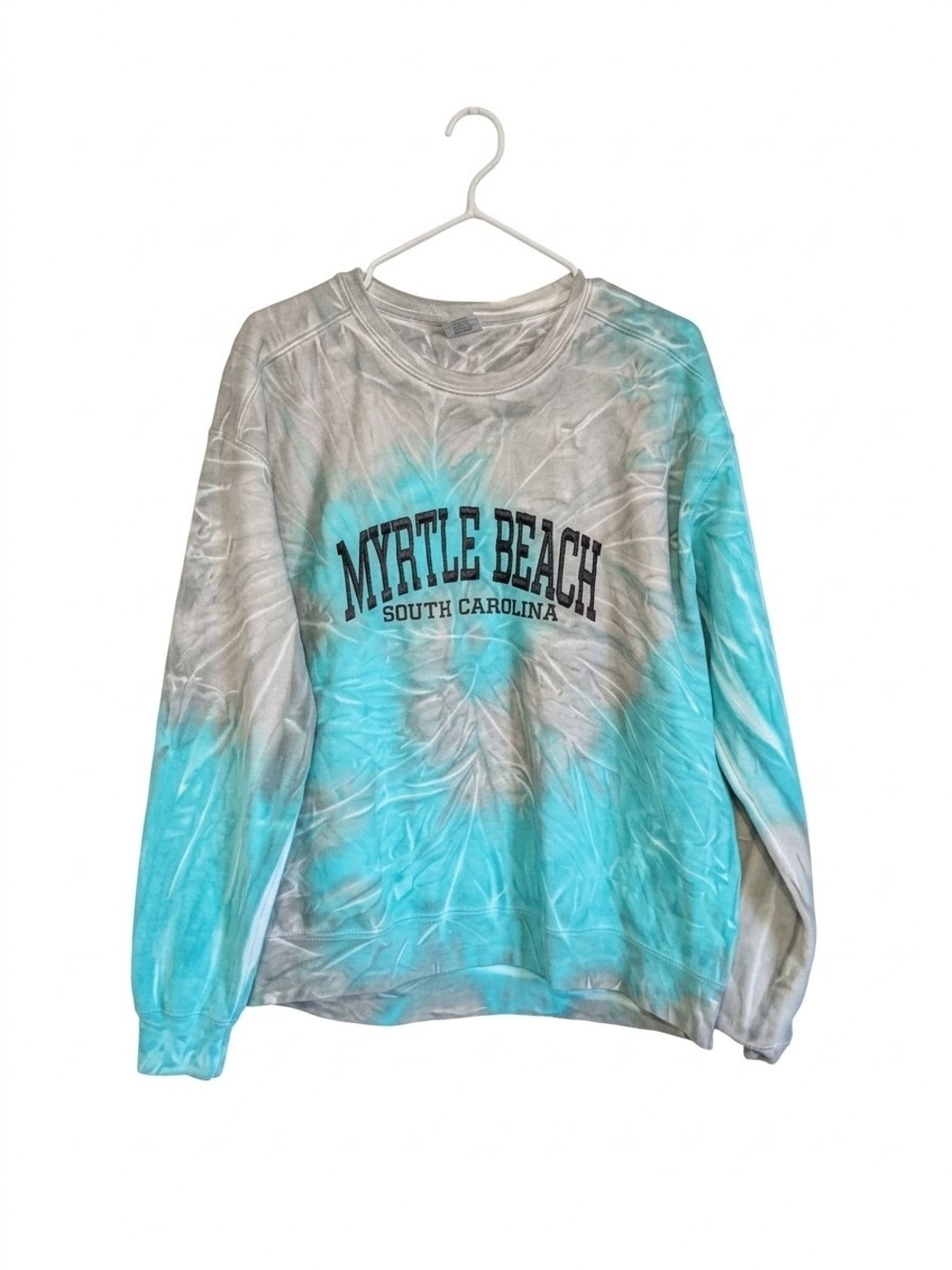 Destinations USA Myrtle Beach SC Teal & Grey Tie Dye Sweatshirt Unisex Large